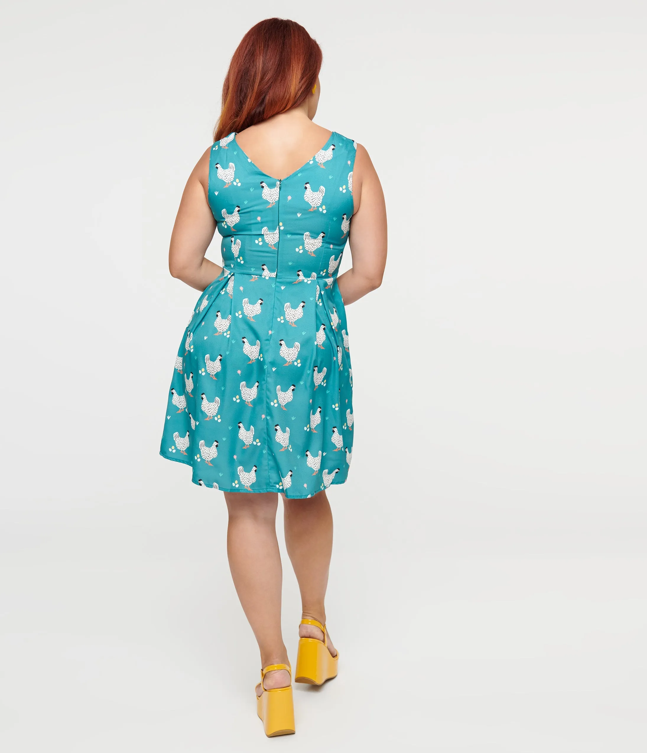 Teal Rooster Fit & Flare Dress