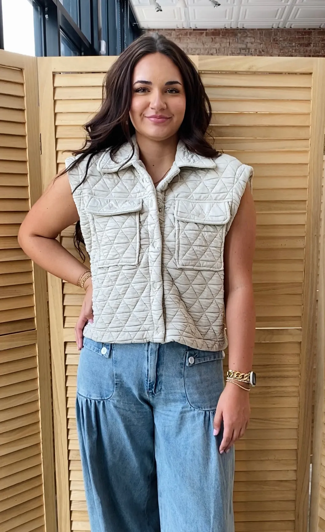 The Quinn Quilted Vest | Oatmeal