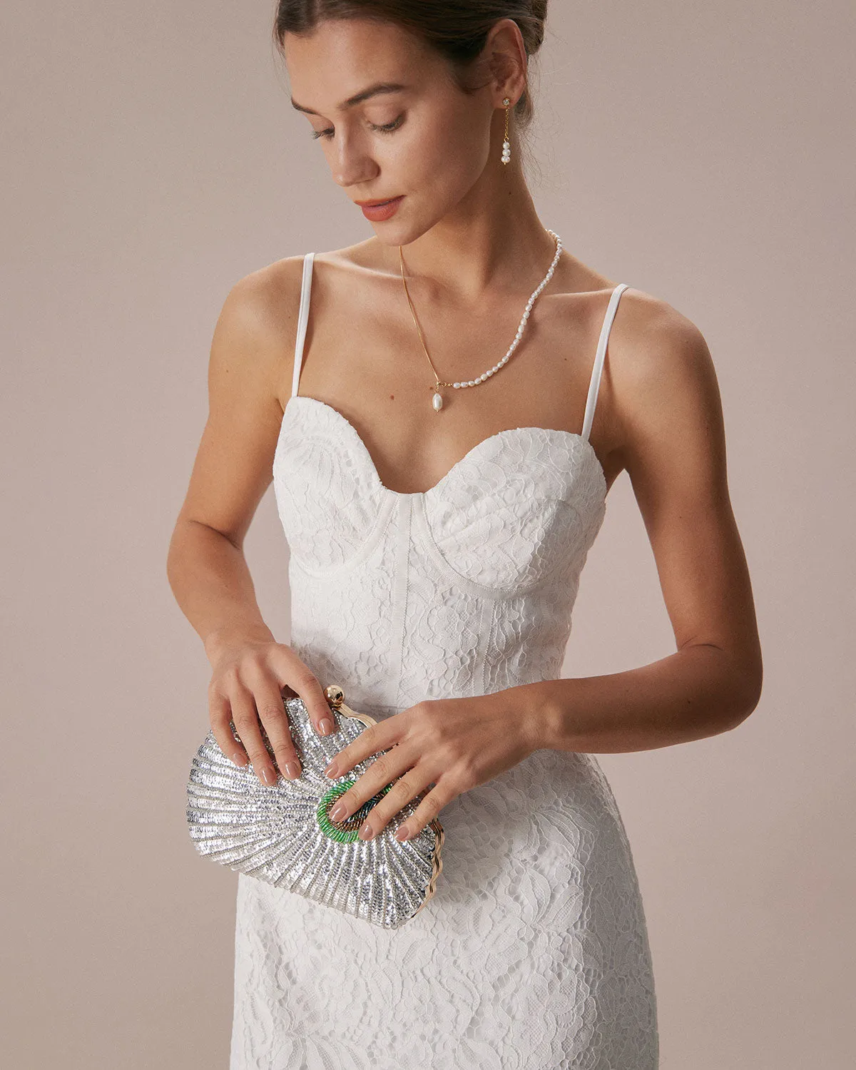 The White Lace Ruffle Slip Mermaid Midi Dress