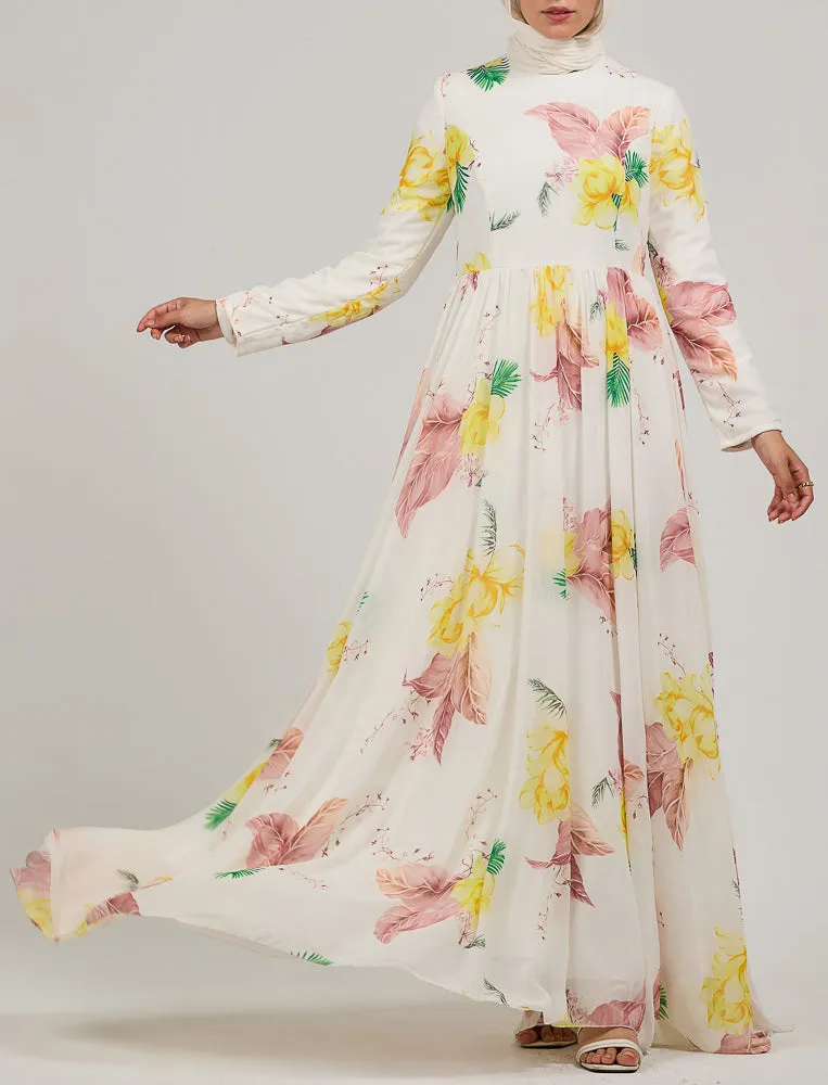 Thuraya Floral Chiffon Maxi Dress with Elegant Design