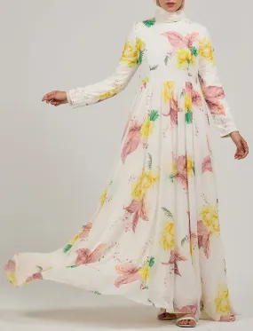 Thuraya Floral Chiffon Maxi Dress with Elegant Design