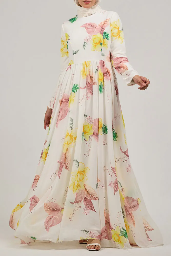 Thuraya Floral Chiffon Maxi Dress with Elegant Design