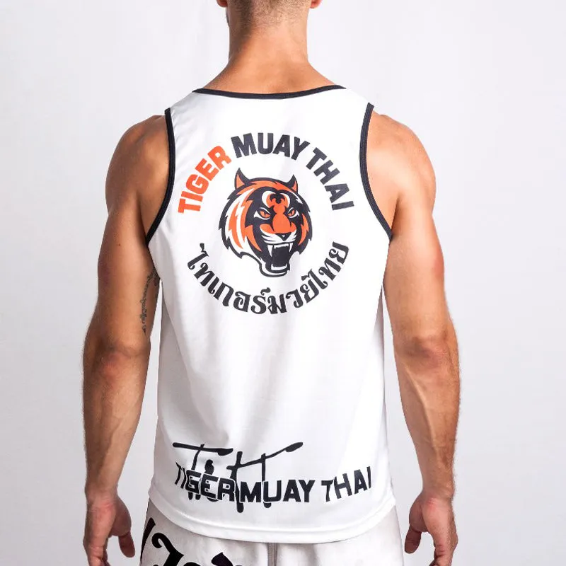 Tiger "Bronco" 1stDry Muay Thai Low-cut Vest Tank Top S-XXL White