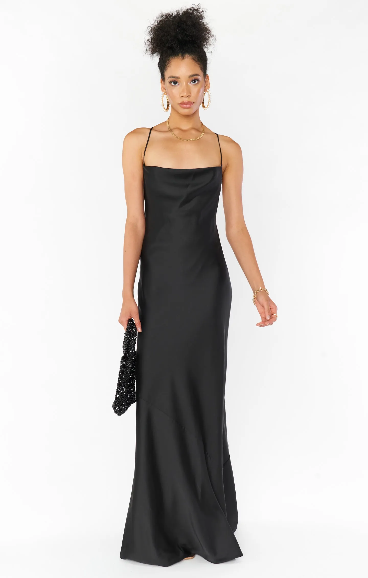 Tuscany Maxi Slip Dress ~ Black Luxe Satin