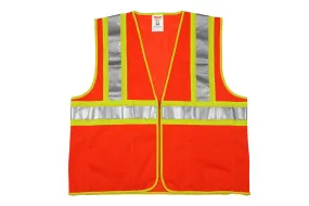 Type R Class 2 Vest - Fluorescent Orange-Red - Polyester Mesh - Zipper Closure - 4 Interior Pockets - Two-Tone Silver Reflective Tape