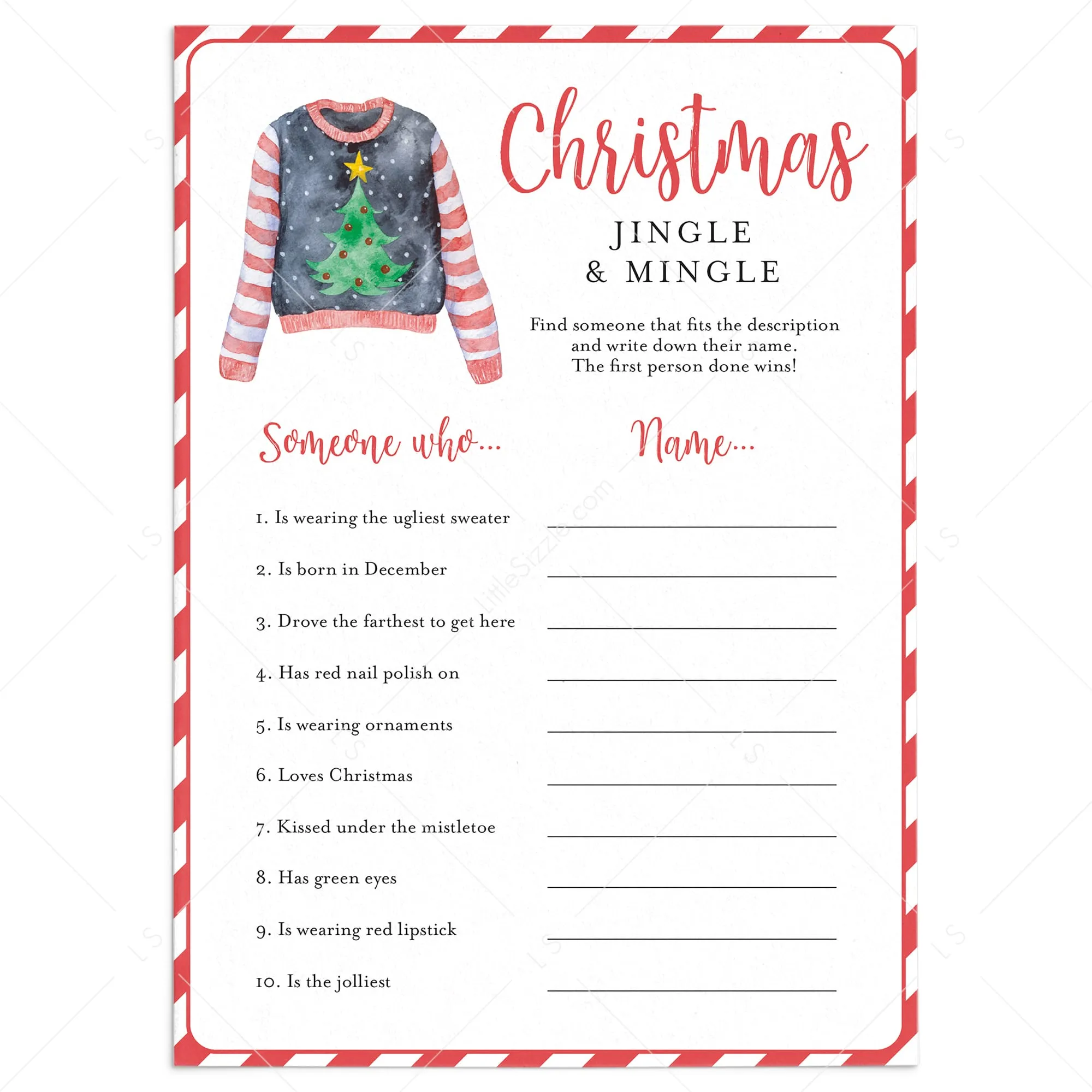 Ugly Christmas Sweater Party Icebreaker Game Find Someone Who