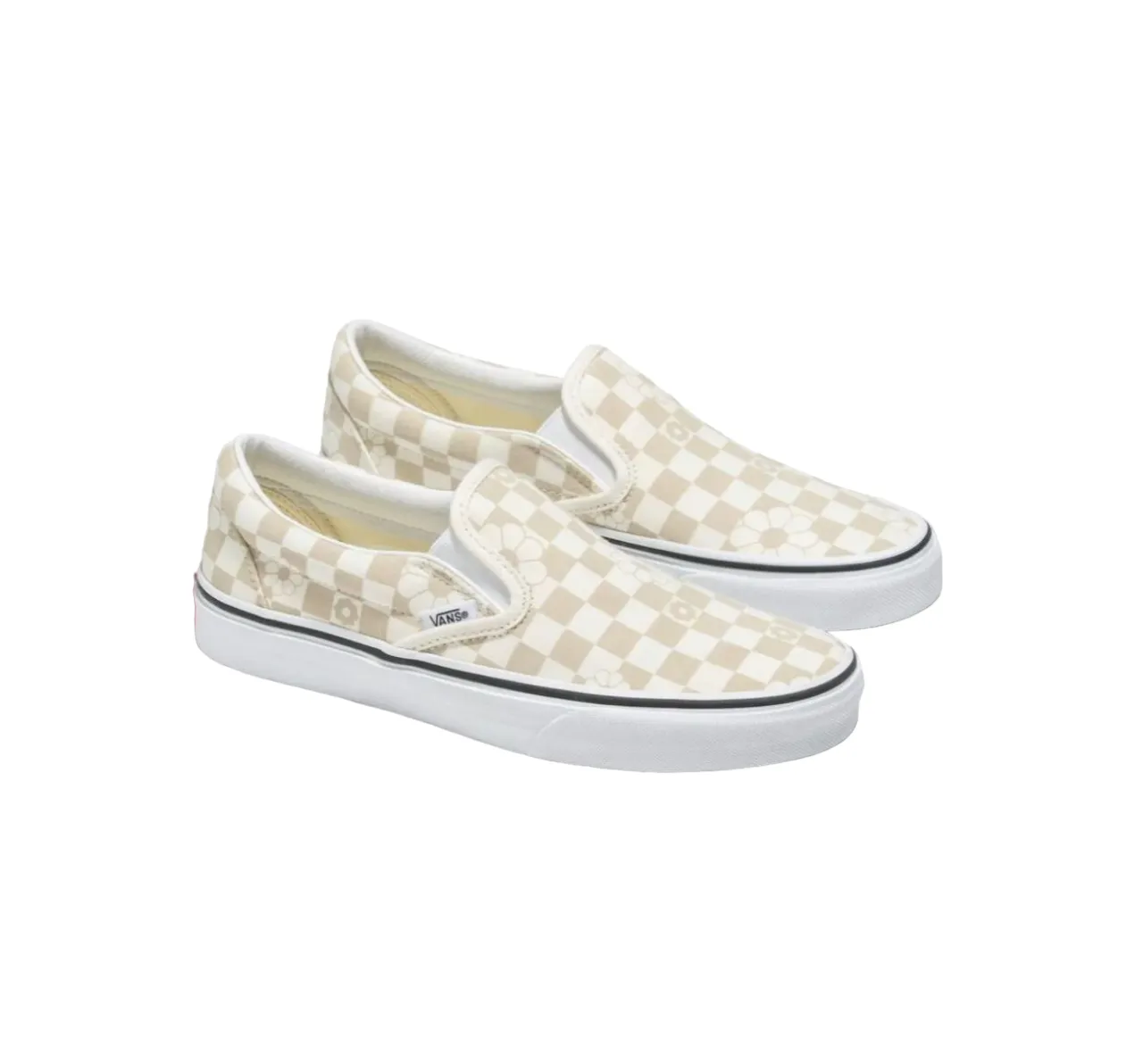 Unisex Vans Classic Slip On Floral Check Marshmallow Shoes