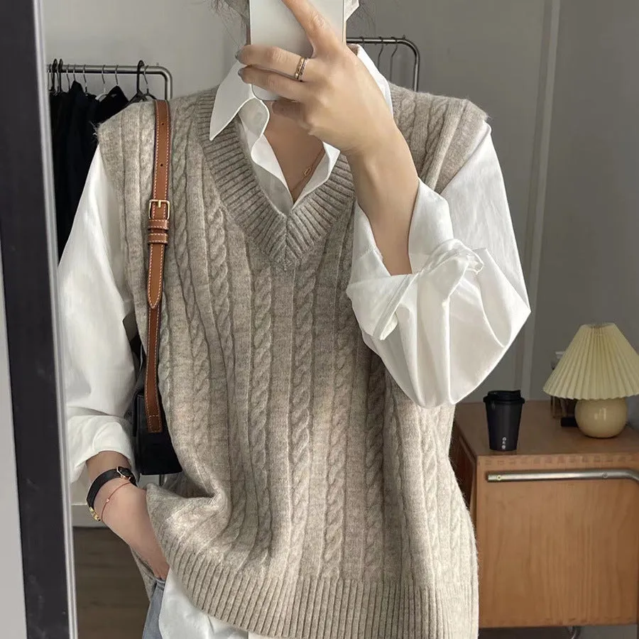 Uniwim Autumn Twist Knitted Vest 2024 Outer Wear Loose Slimming Western Style Korean Style V-neck Top