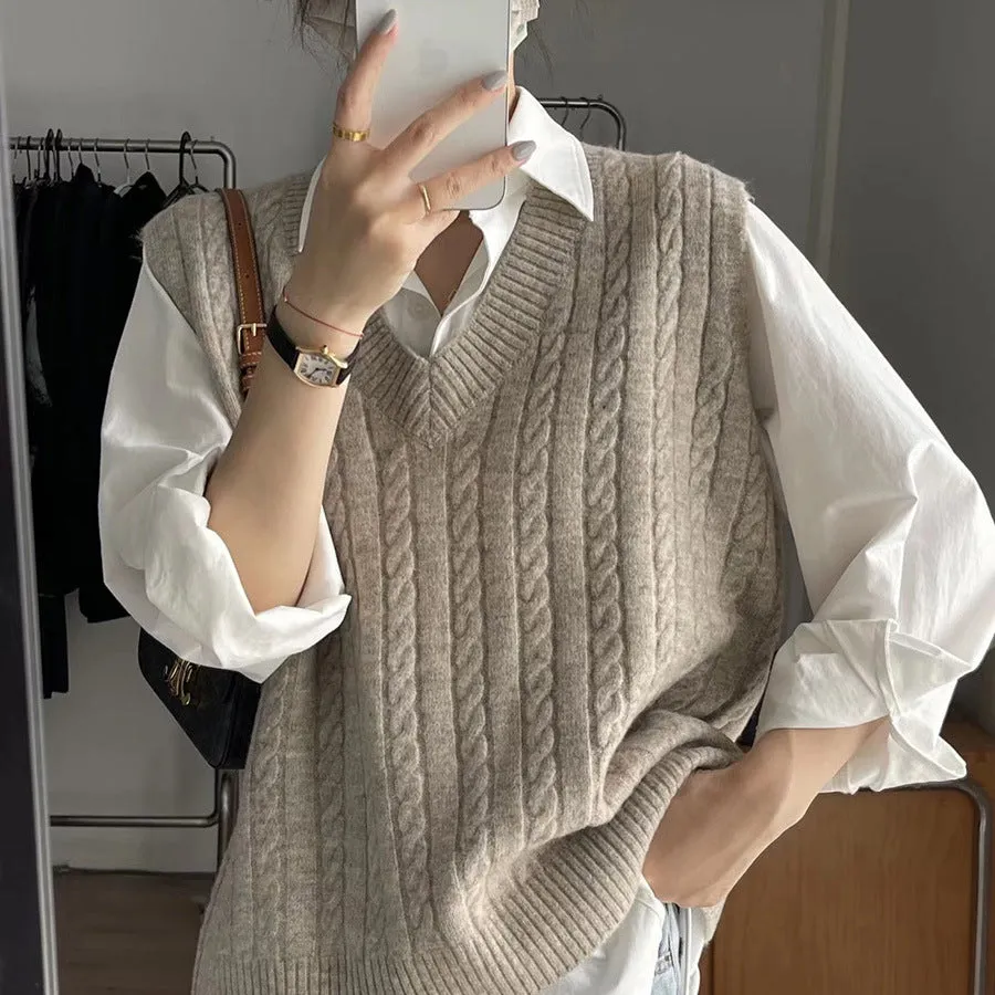 Uniwim Autumn Twist Knitted Vest 2024 Outer Wear Loose Slimming Western Style Korean Style V-neck Top