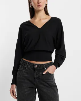 V-Neck Banded Bottom Soho Sweater in Pitch Black