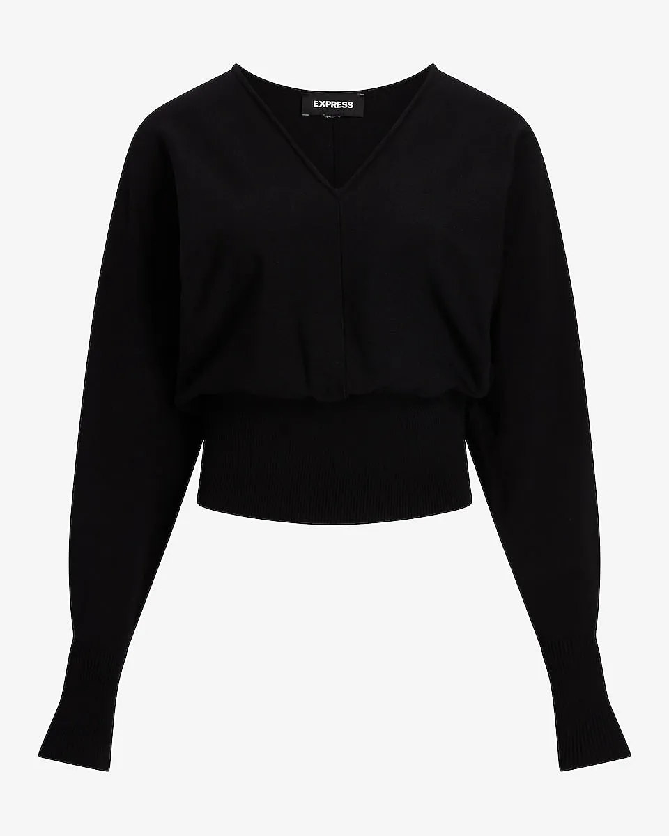 V-Neck Banded Bottom Soho Sweater in Pitch Black