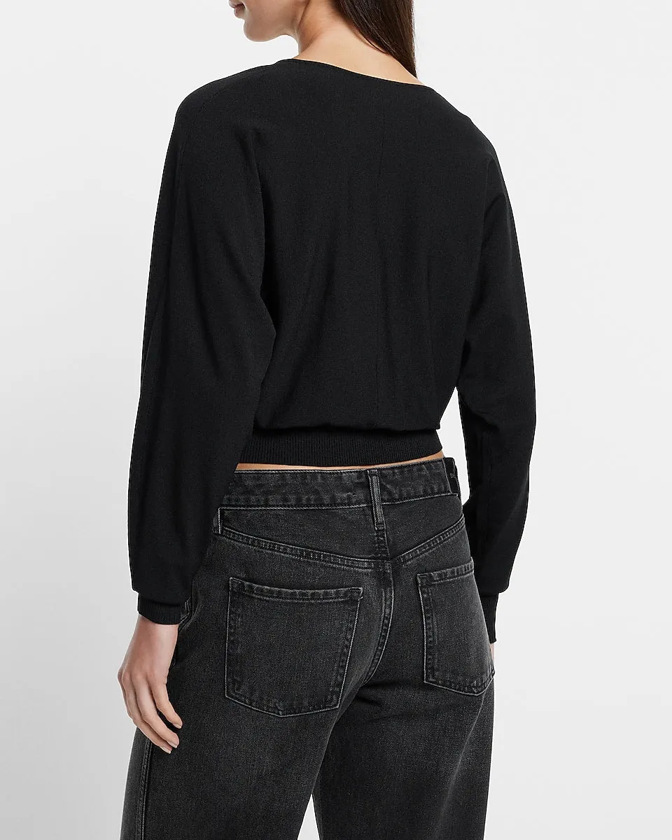 V-Neck Banded Bottom Soho Sweater in Pitch Black