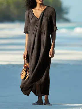 V-Neck Short Sleeved Beach Dress