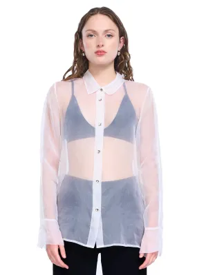 VIAVIA  100% Silk Sheer Button Down Shirt in Bright White