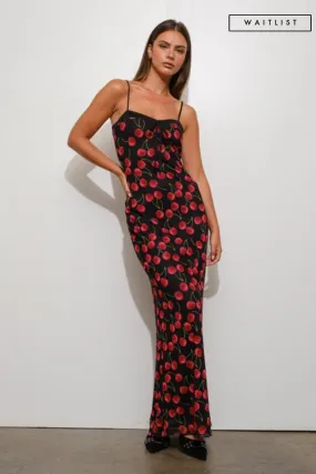 Waitlist 12/18 ♥ Bree Sleeveless Cherry Print Mesh Maxi Dress Black