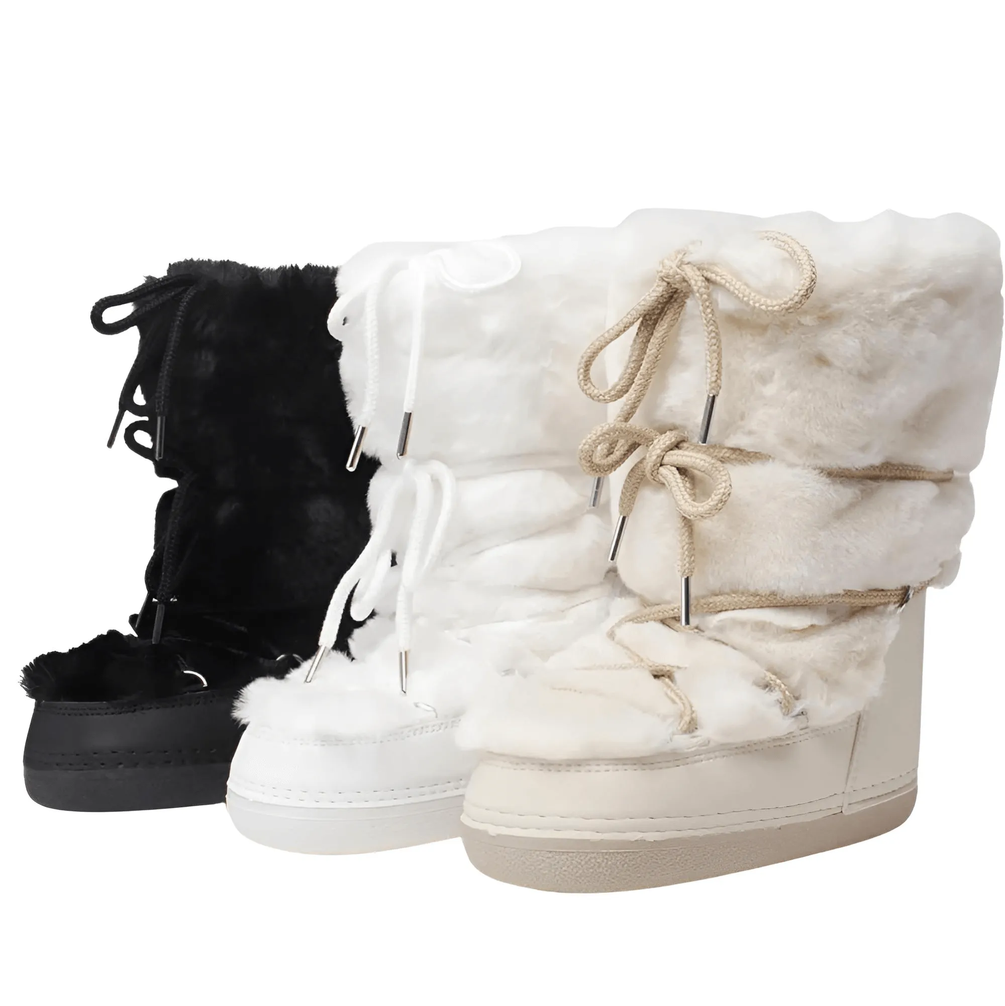 Winter Faux Fur Boots Snow Boots Women Fluffy Fuzzy Furry Faux Fur Boots Middle Calf Platform Pink Black White Furry Boots