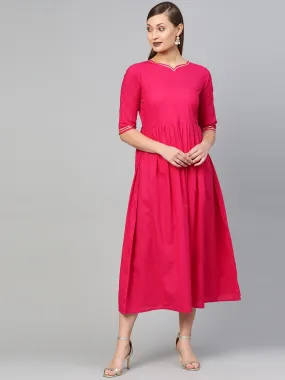 Women Magenta Solid Maxi Dress