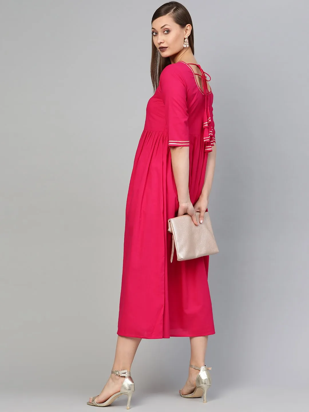 Women Magenta Solid Maxi Dress