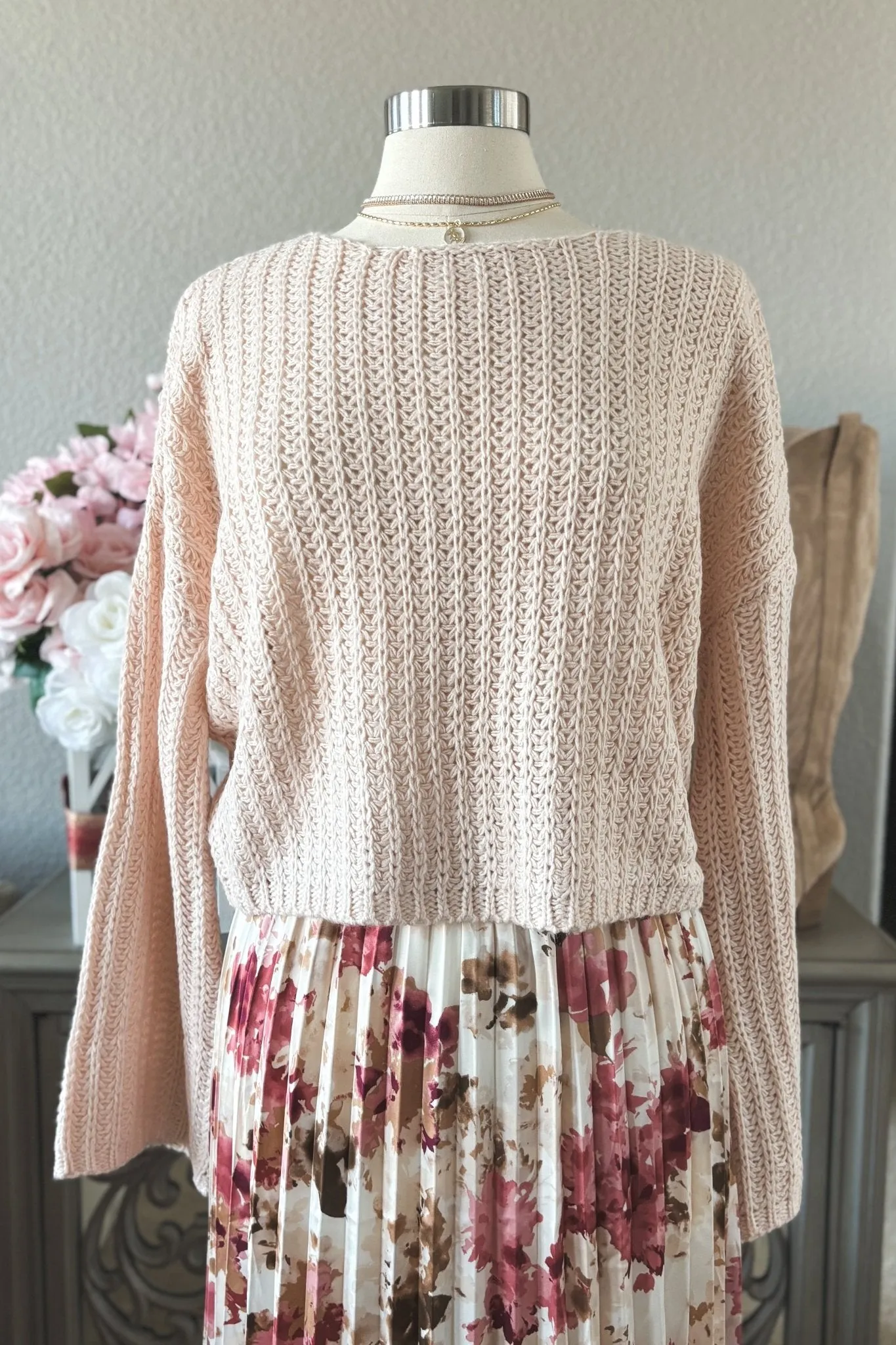 Women's Ballerina Hand Knit Sweater Top | Balletcore Aesthetic | Blush Pink