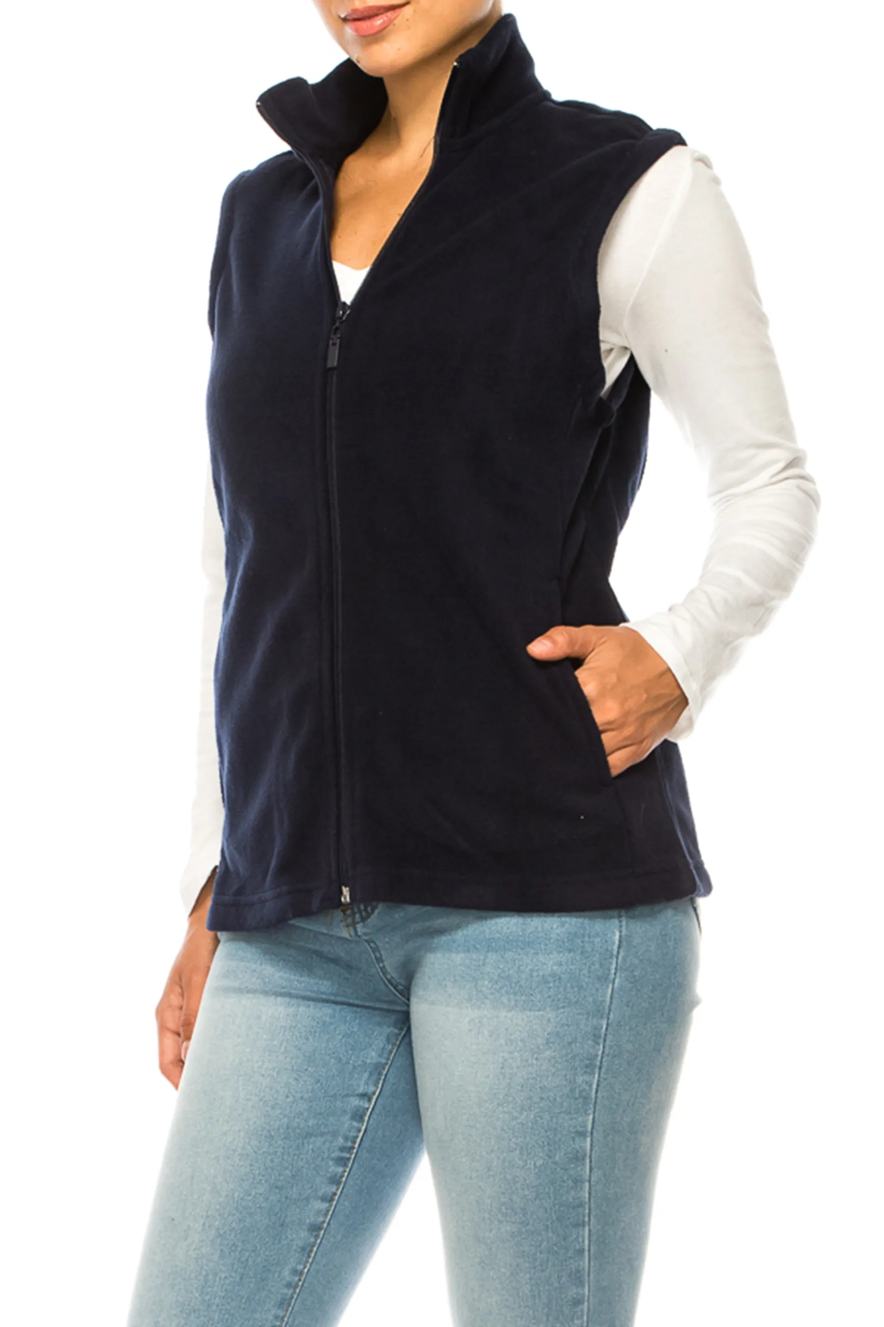 Women's Lightweight Polar Fleece Vest with Zip Closure and Front Pockets