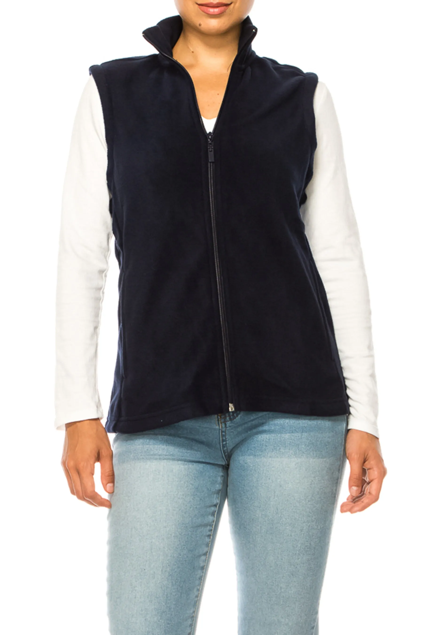 Women's Lightweight Polar Fleece Vest with Zip Closure and Front Pockets