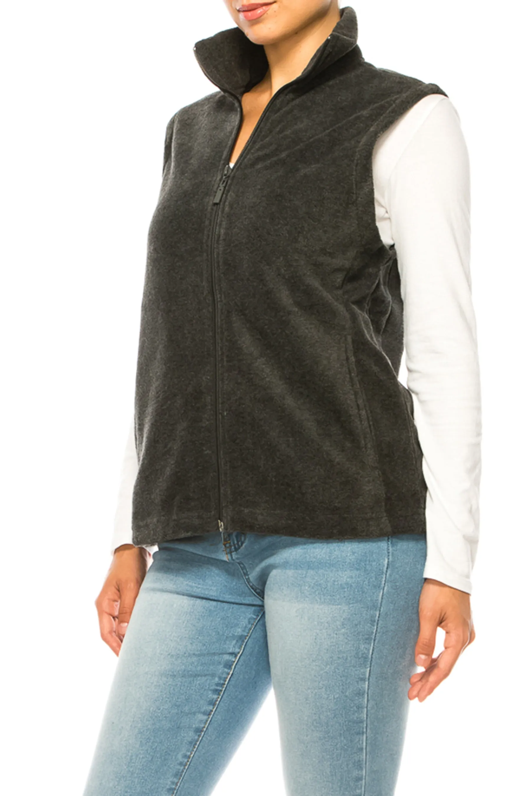 Women's Lightweight Polar Fleece Vest with Zip Closure and Front Pockets