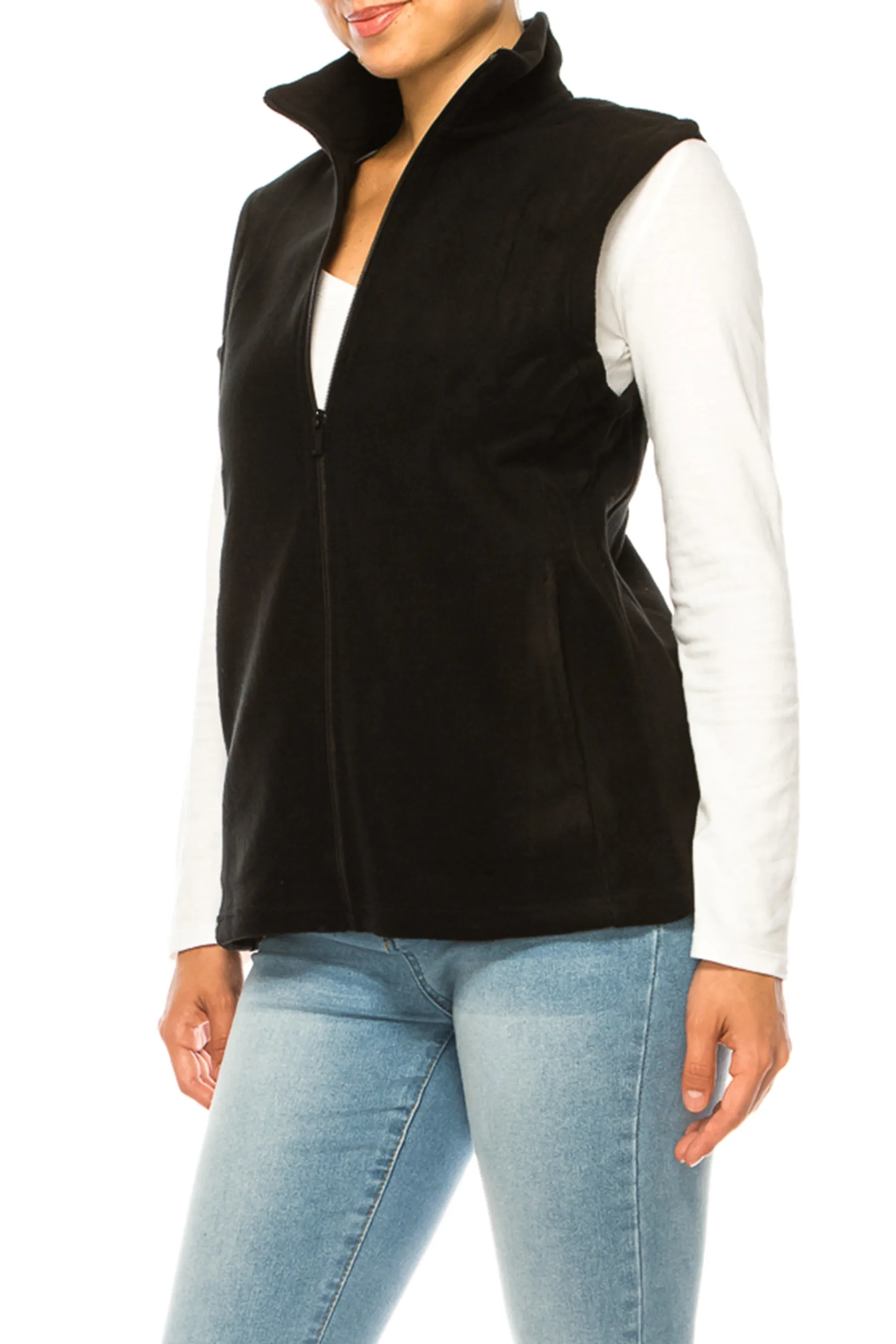 Women's Lightweight Polar Fleece Vest with Zip Closure and Front Pockets