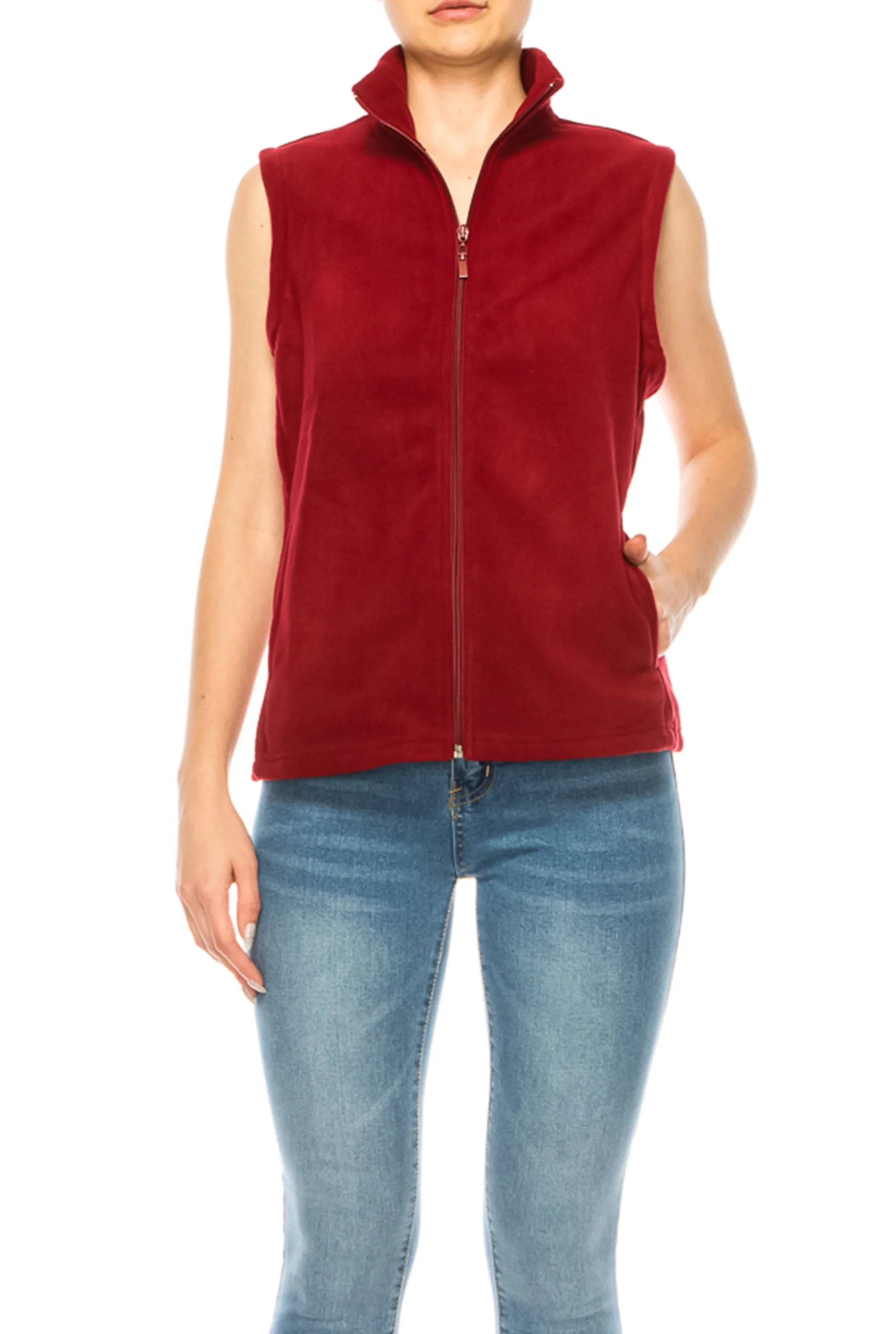 Women's Lightweight Polar Fleece Vest with Zip Closure and Front Pockets