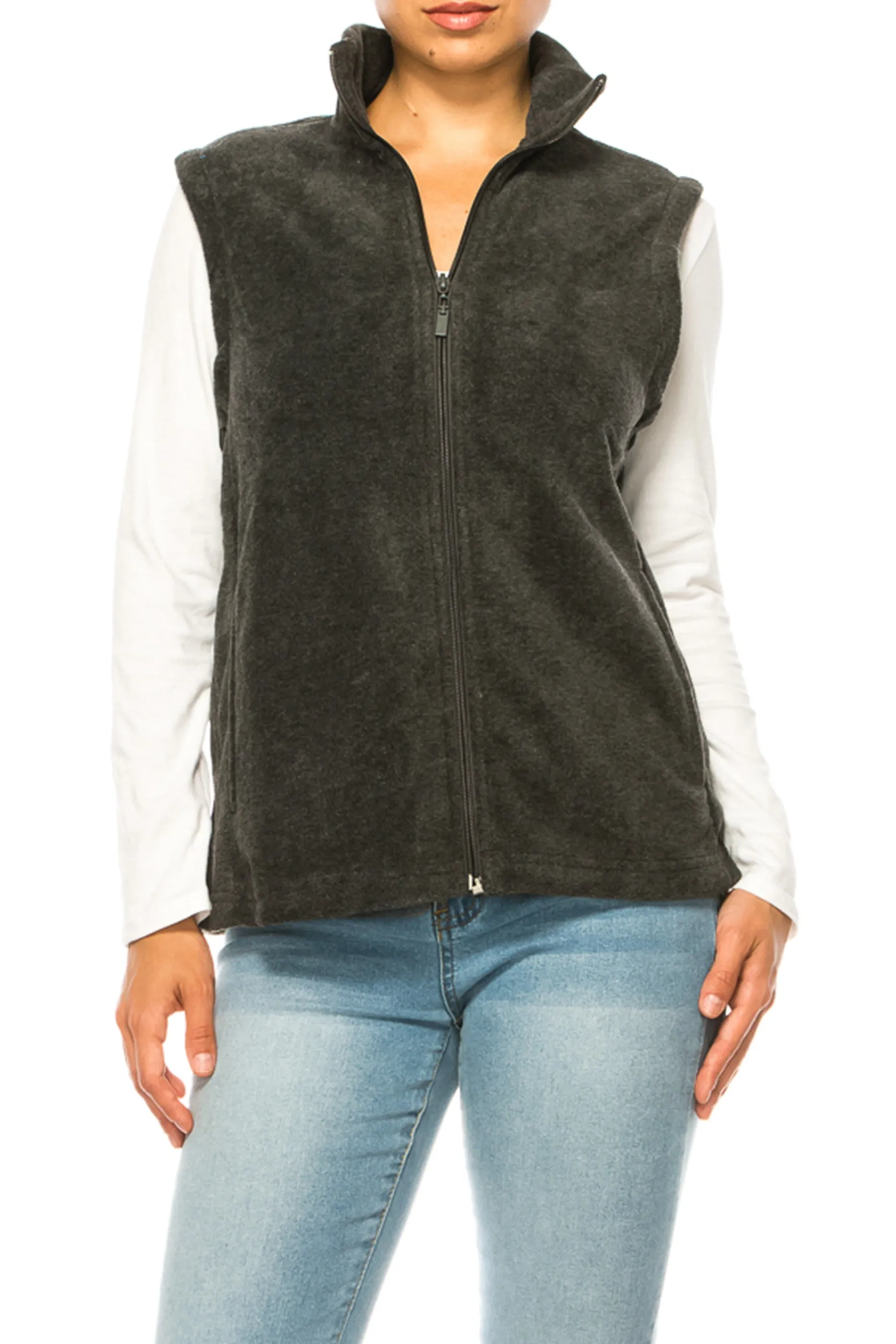 Women's Lightweight Polar Fleece Vest with Zip Closure and Front Pockets