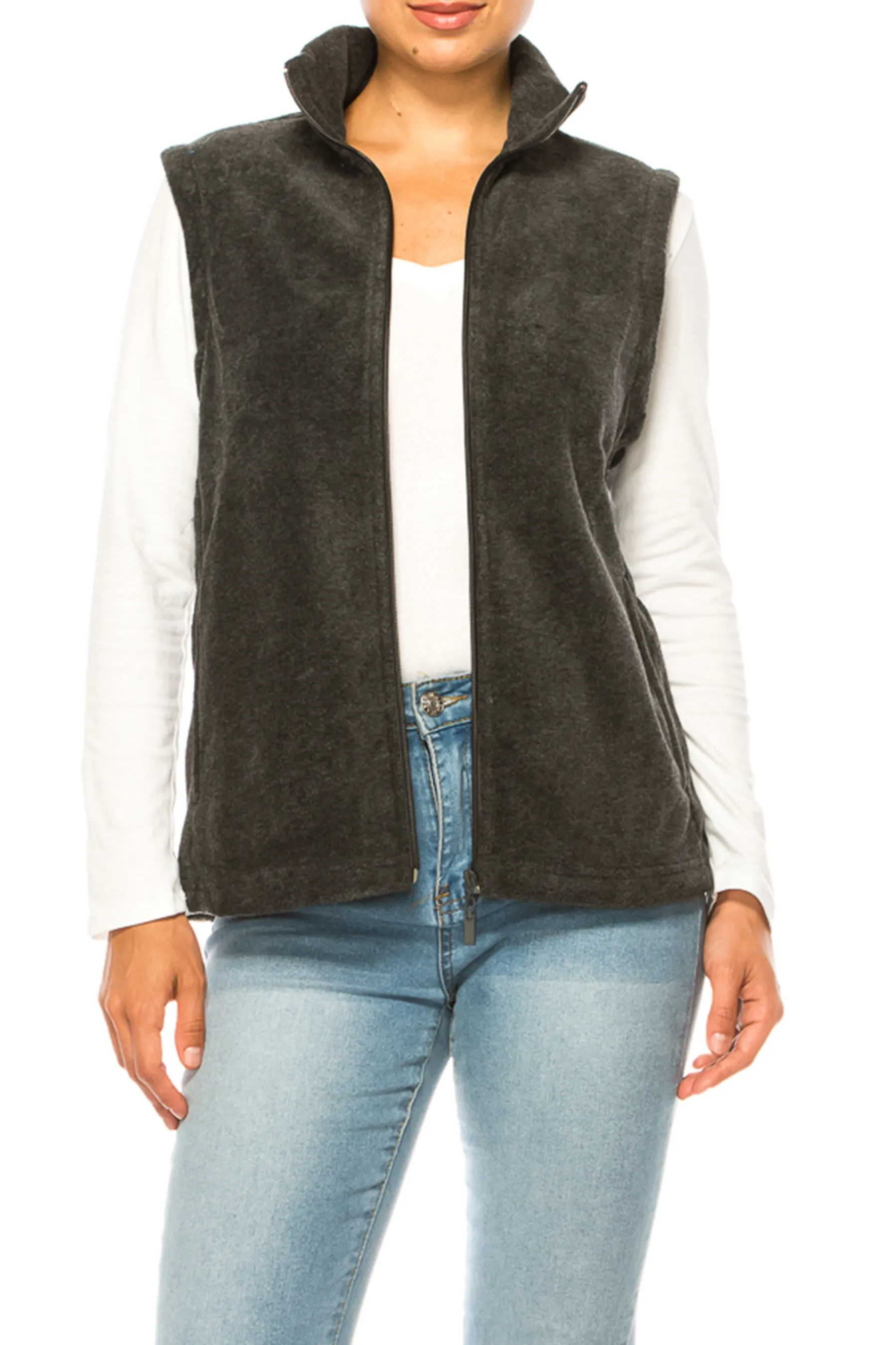 Women's Lightweight Polar Fleece Vest with Zip Closure and Front Pockets