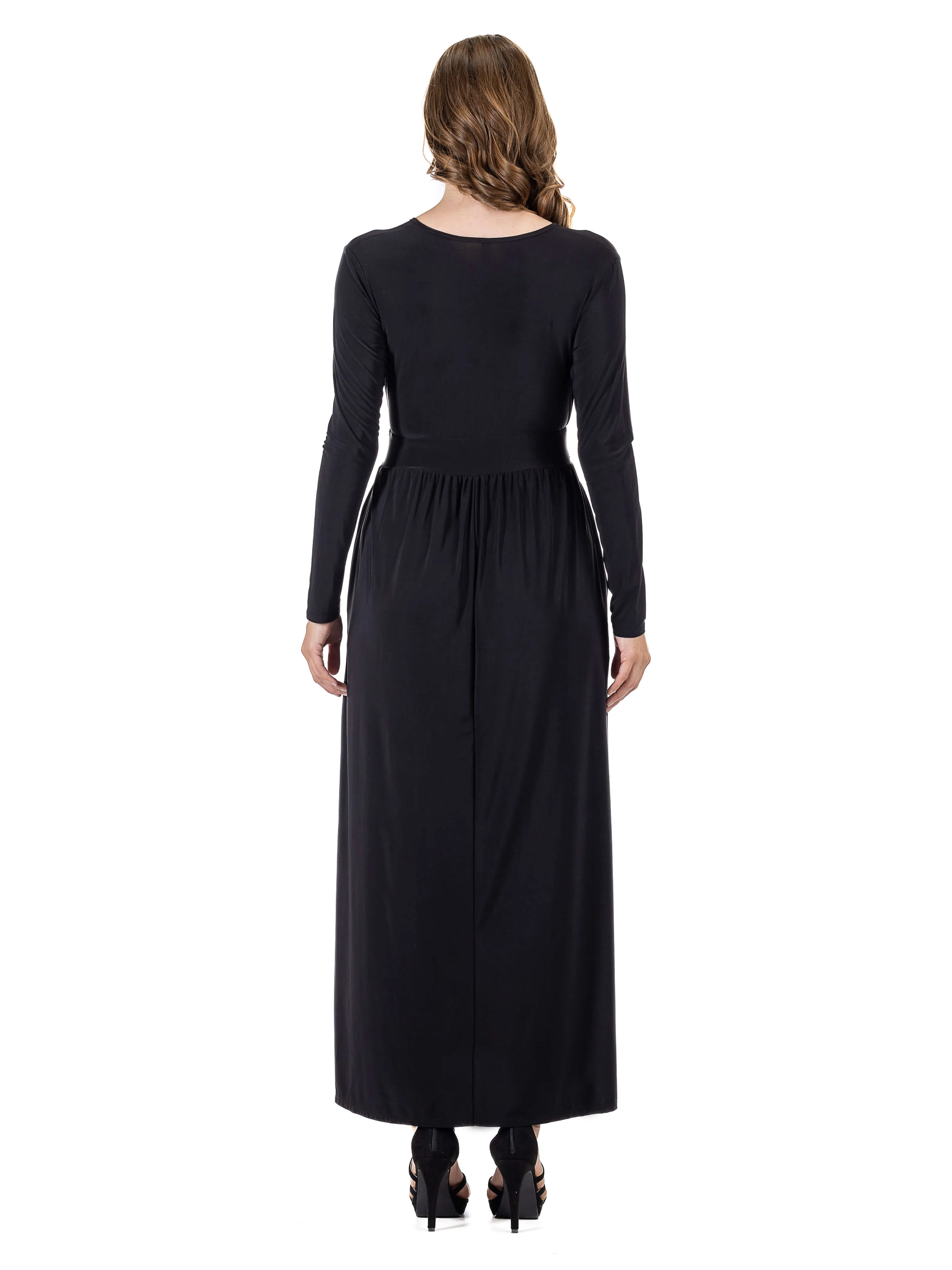 Womens Long Sleeve V Neck Side Slit Maxi Dress