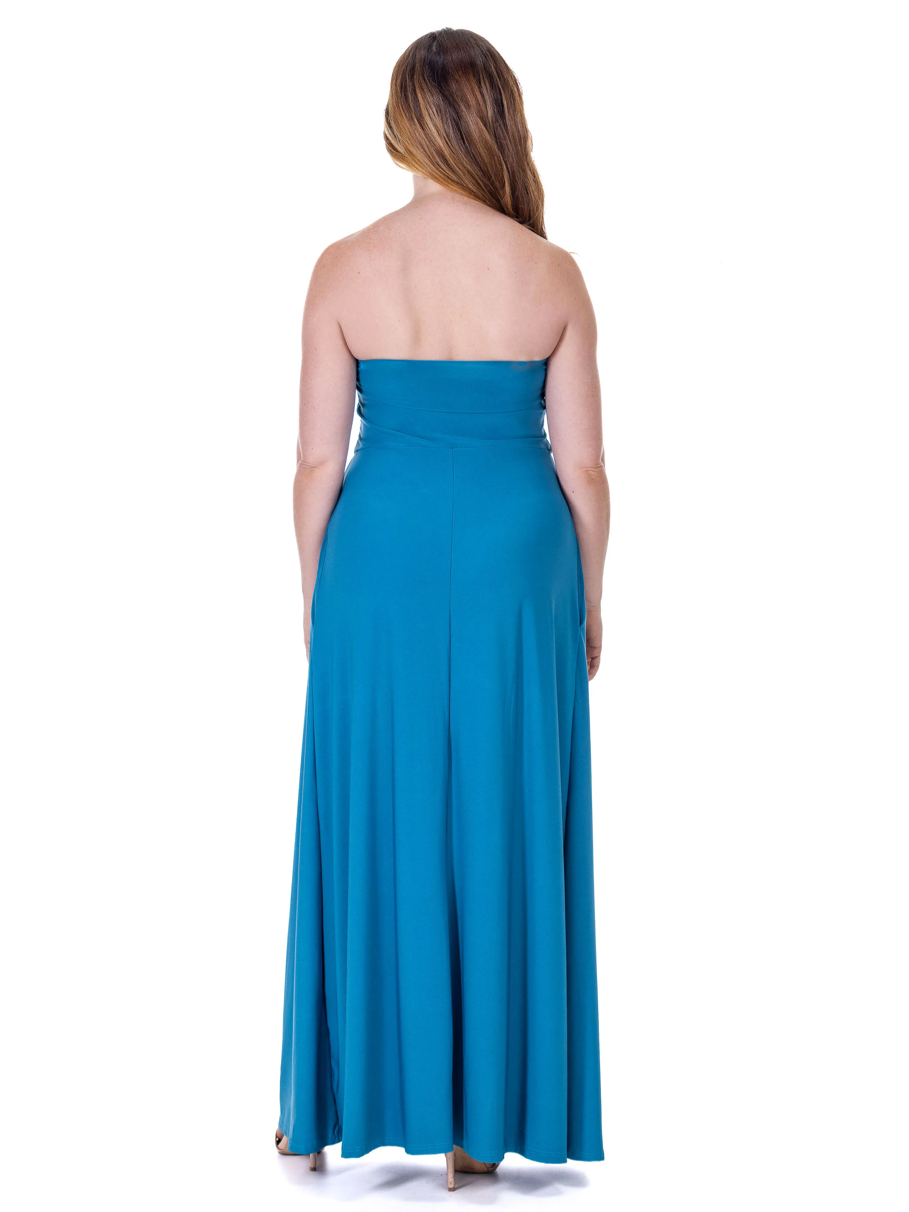 Womens Pleated A Line Strapless Maxi Dress With Pockets