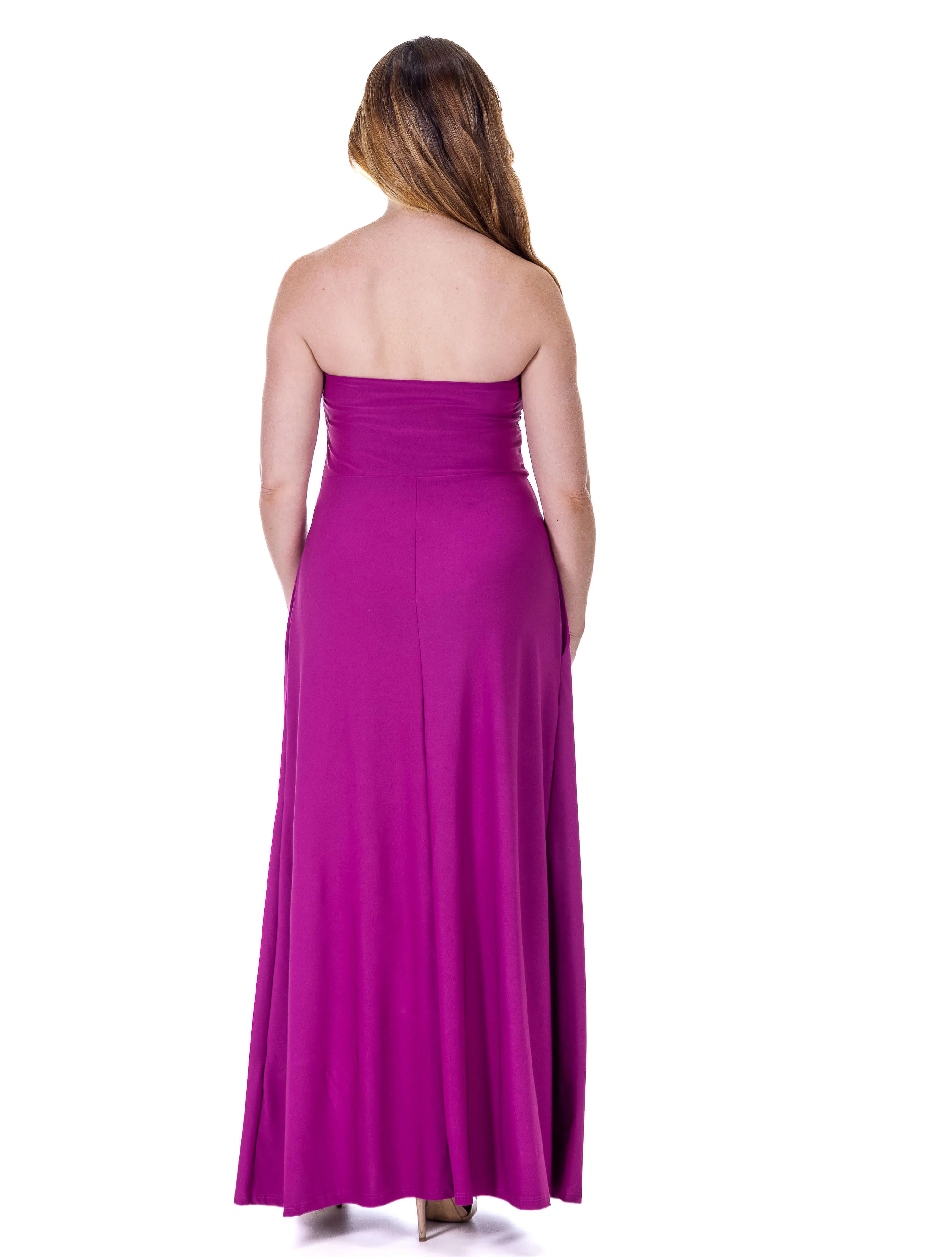 Womens Pleated A Line Strapless Maxi Dress With Pockets