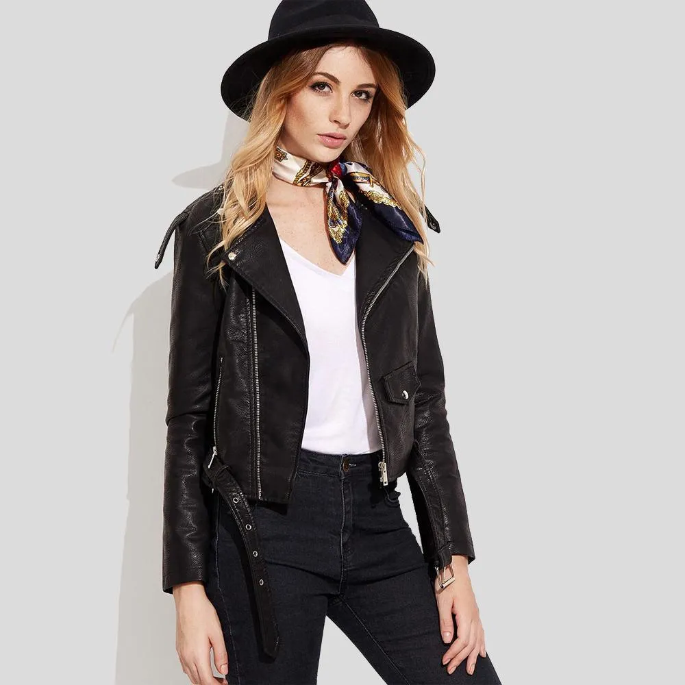 Women's Sienna Black Biker Leather Jacket