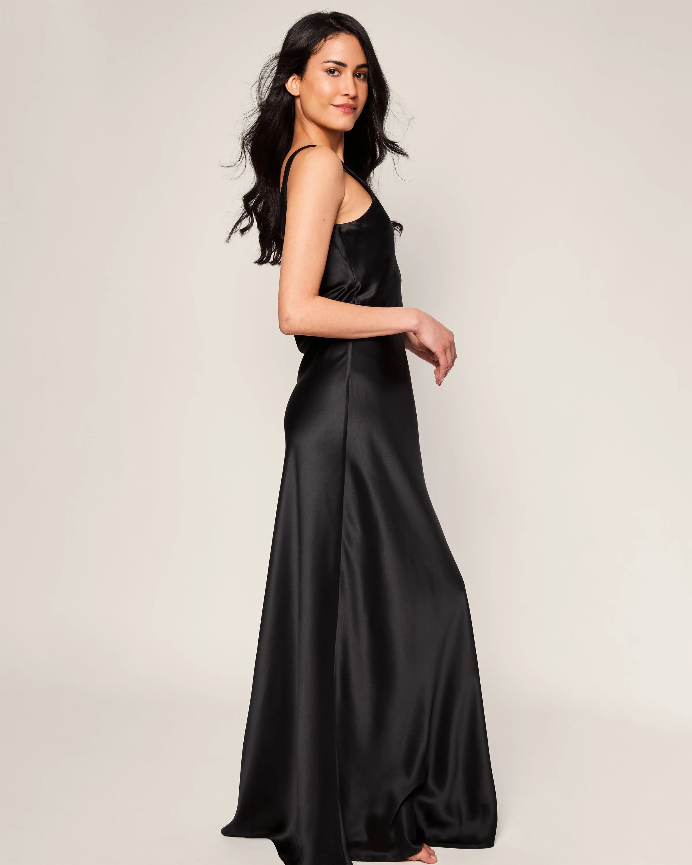 Women's Silk Long Slip in Black