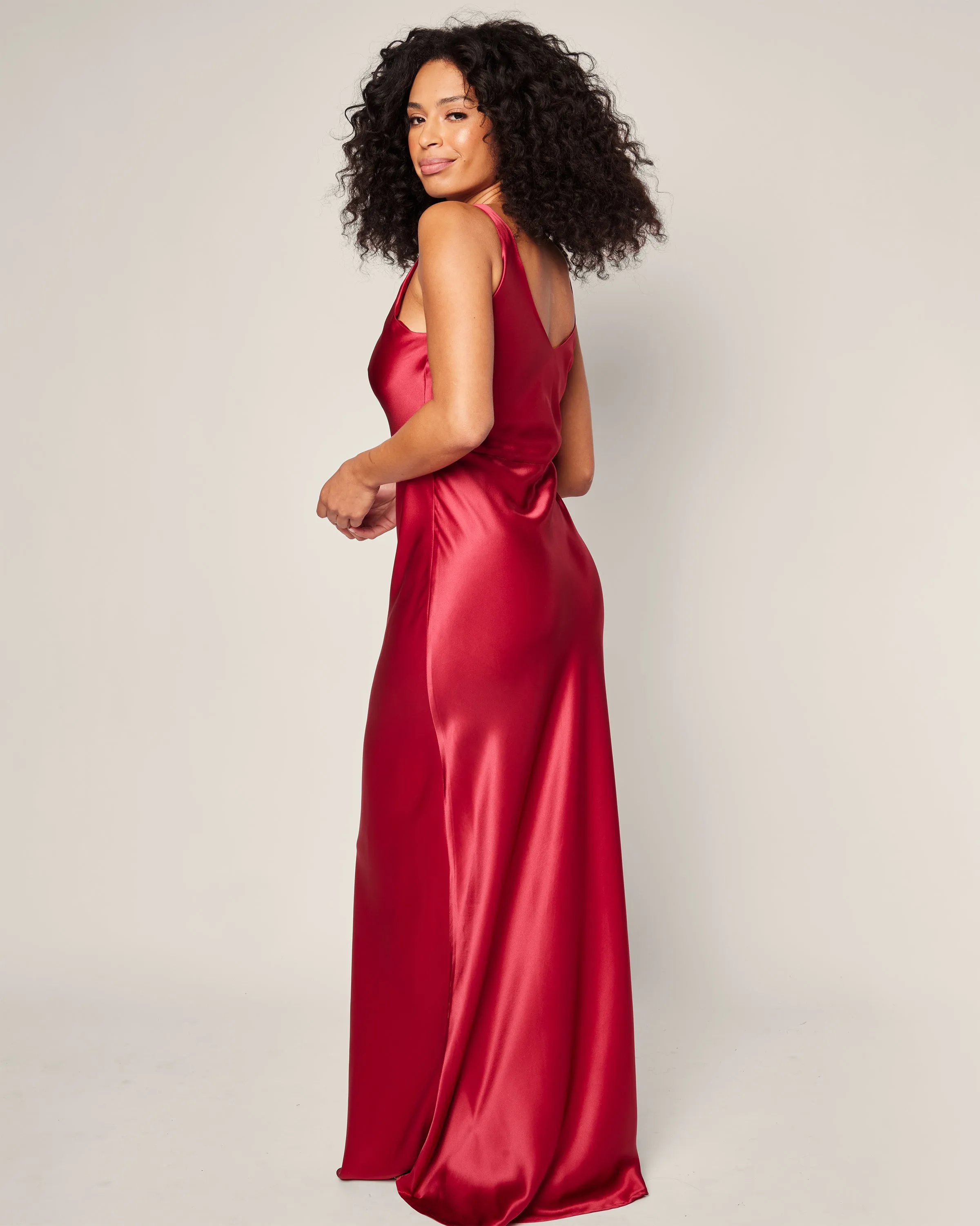 Women's Silk Long Slip in Bordeaux