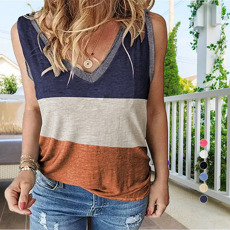 Women's Summer V-neck Sleeveless Stitching Vest