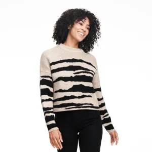 Wool Cashmere Tiger Stripe Crewneck Sweater