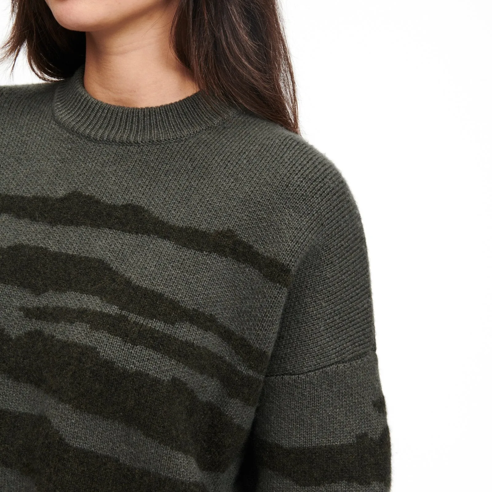 Wool Cashmere Tiger Stripe Crewneck Sweater