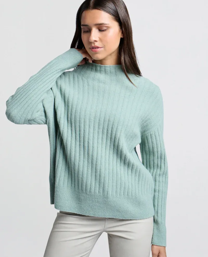 Yaya Jade Green Ribbed Turtle Neck Knit