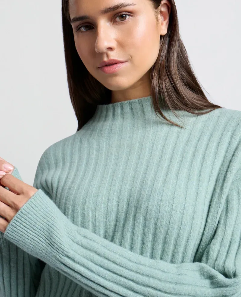 Yaya Jade Green Ribbed Turtle Neck Knit